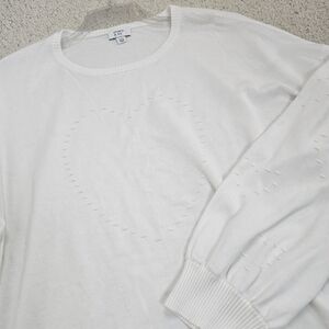 Crown & Ivory Sweater Womens XXL White Balloon Sleeve Heart Stitch Valentines
